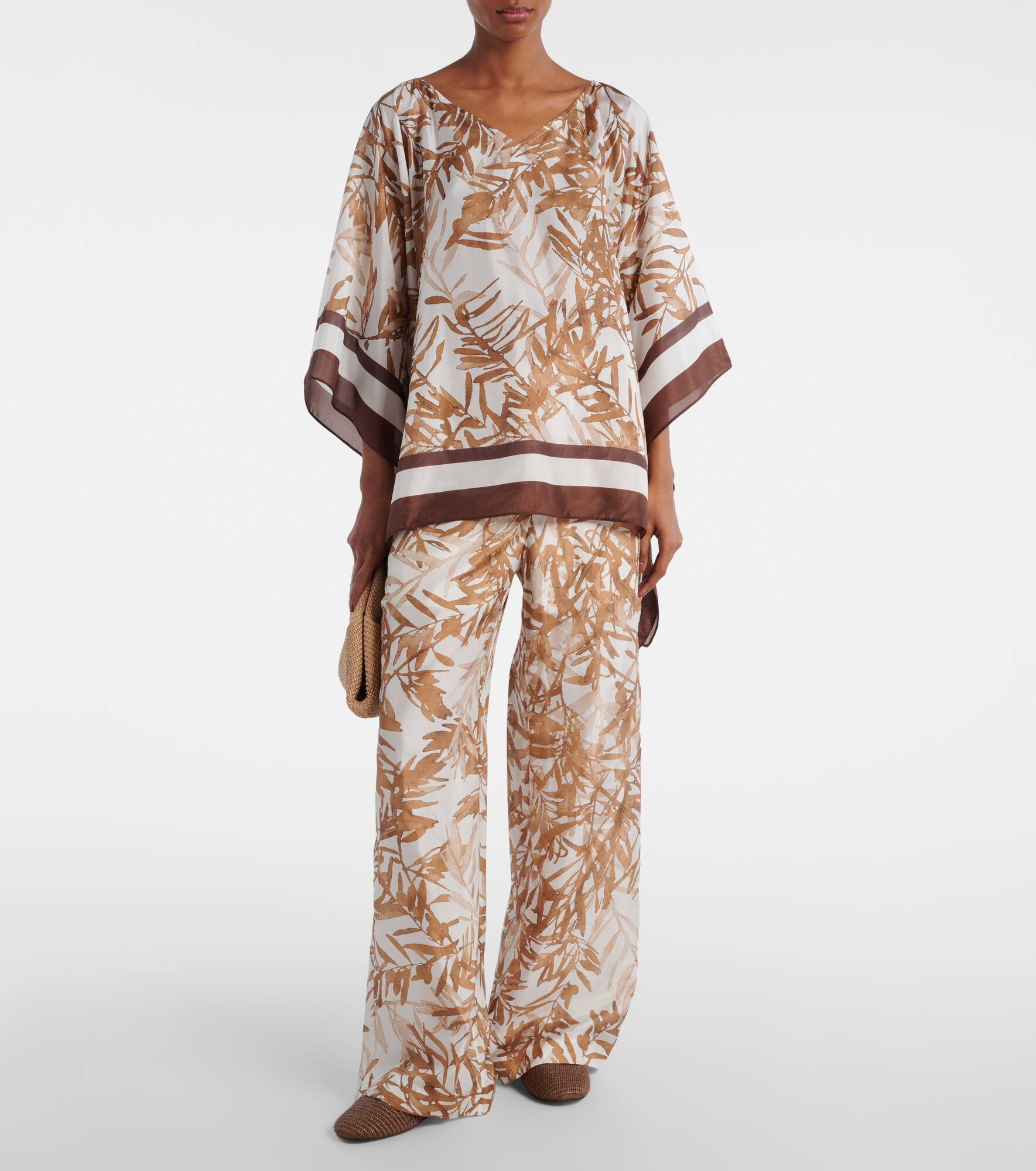 Printed high-rise silk wide-leg pants - 2