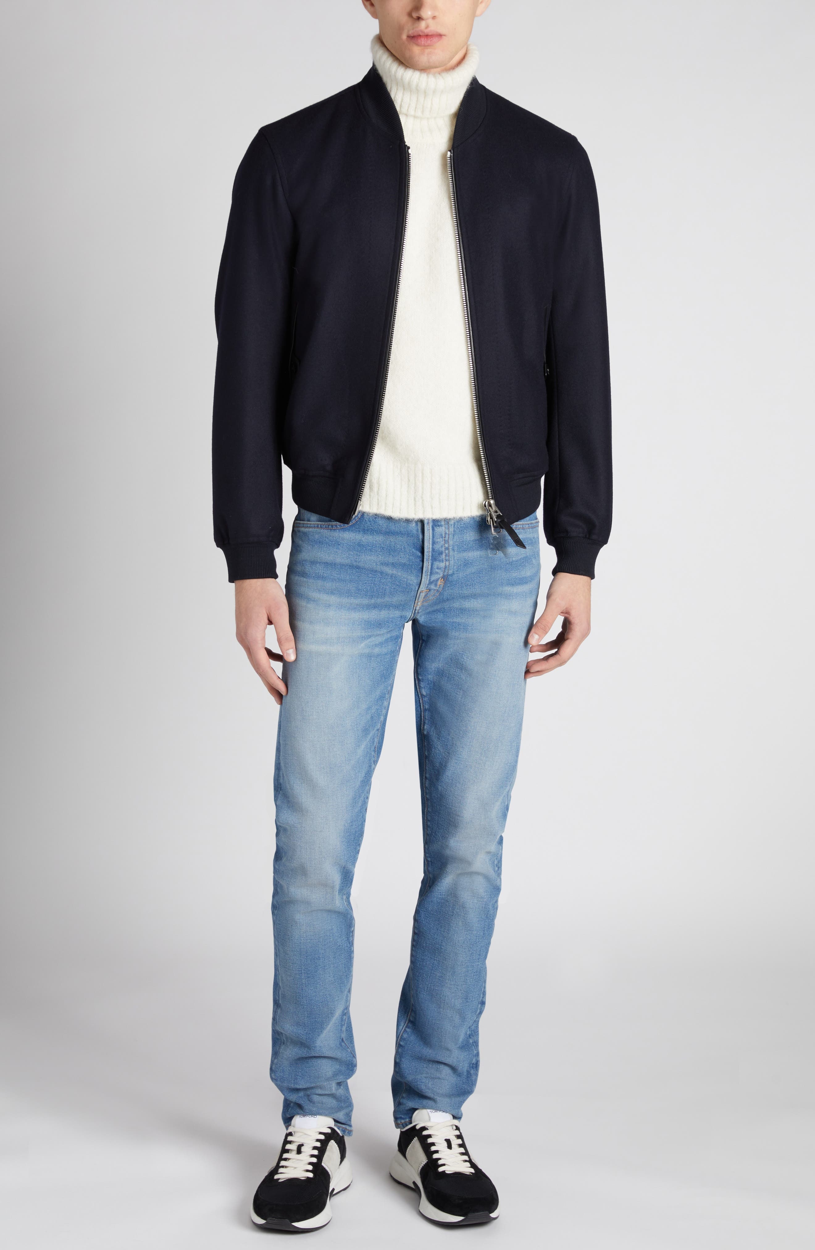 TOM FORD Light Felt Bomber Jacket in Navy at Nordstrom - 2