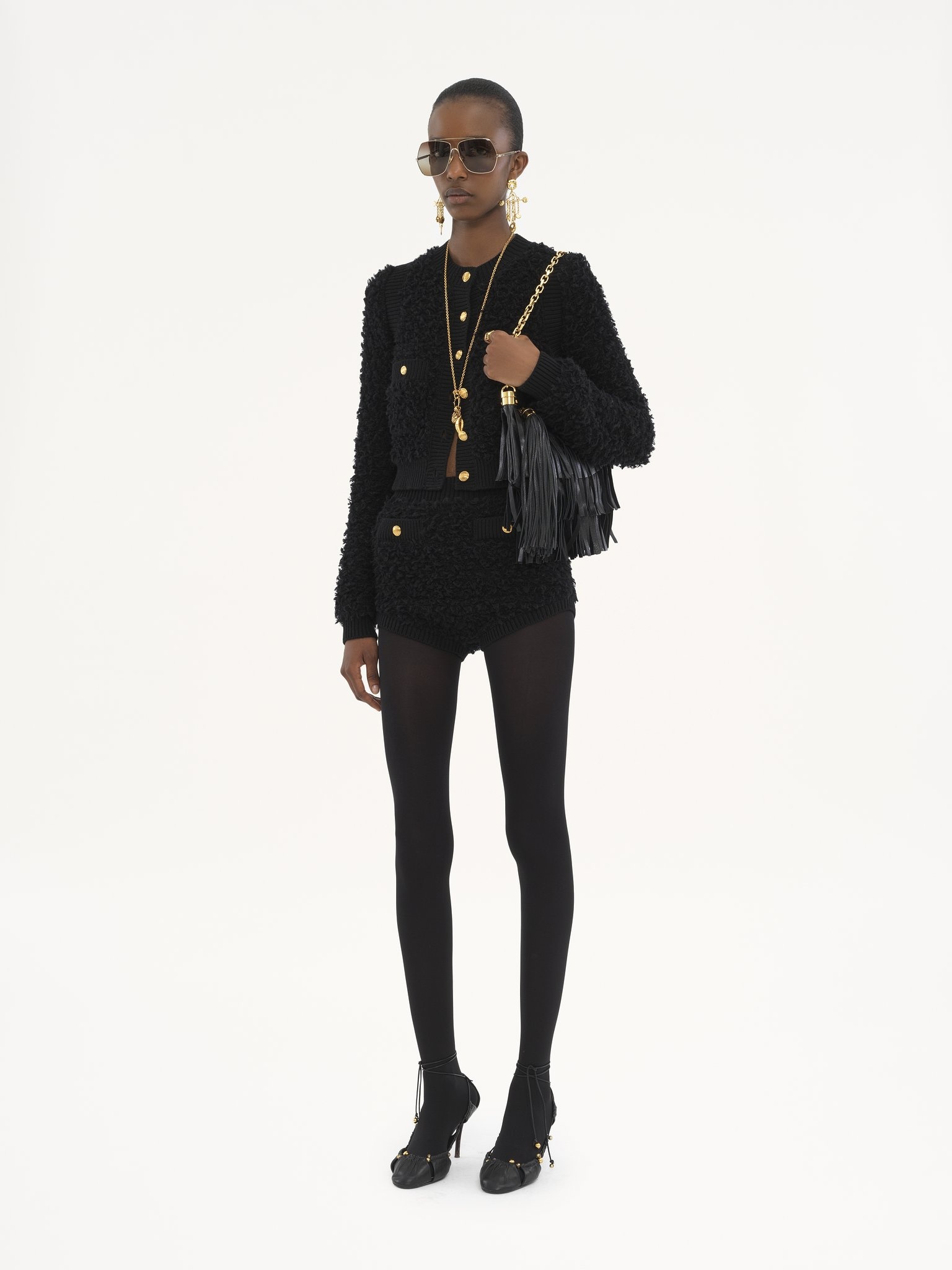 SHORT FITTED CARDIGAN IN TWEED KNIT - 3