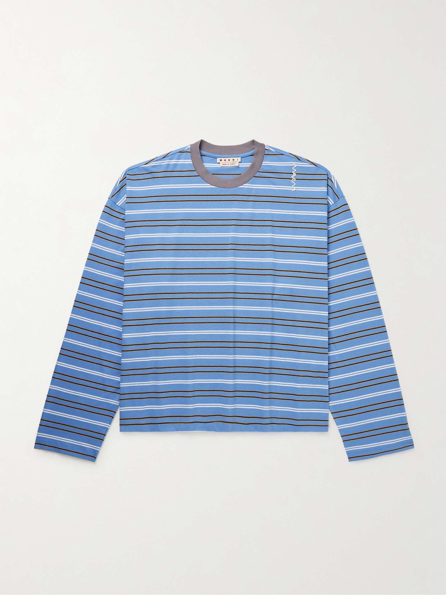 Oversized Logo-Embroidered Striped Cotton-Jersey T-Shirt - 1