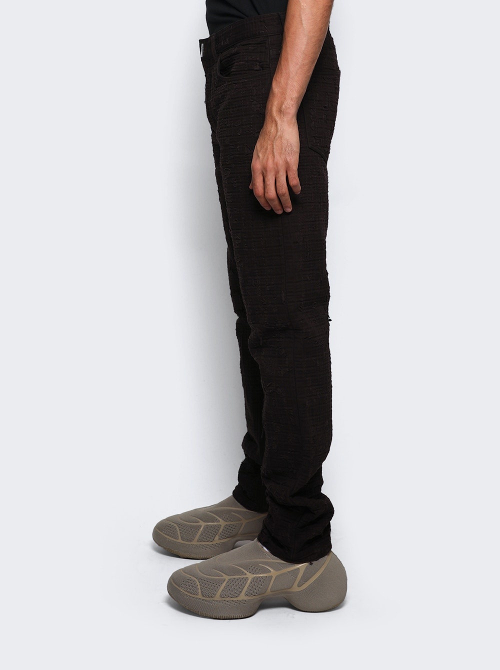 Zipped Slim Fit Denim Trousers Dark Brown - 4