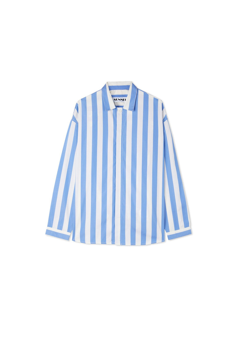 OVER SHIRT / white & blue stripes 1