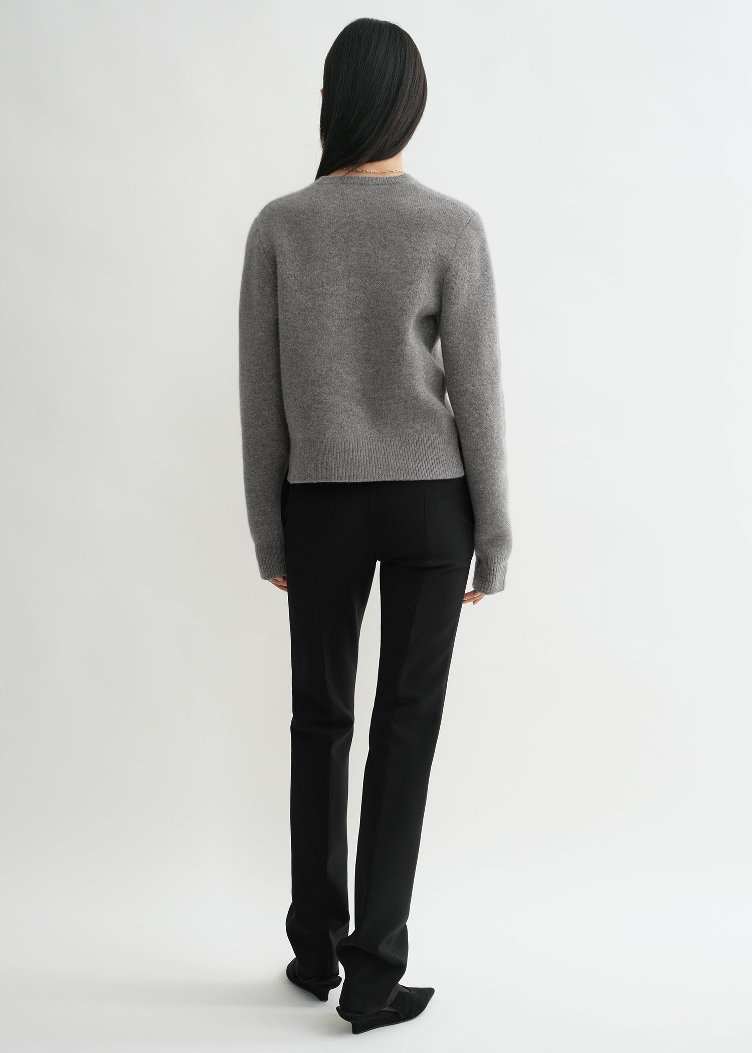 Cropped crew-neck knit grey melange - 5