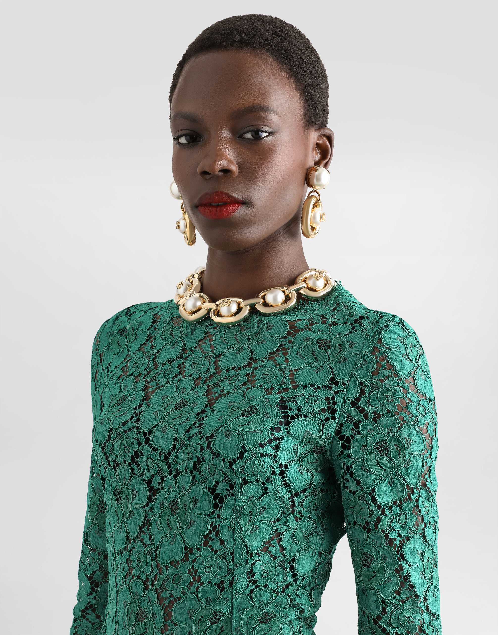 Long chiffon and lace dress - 4