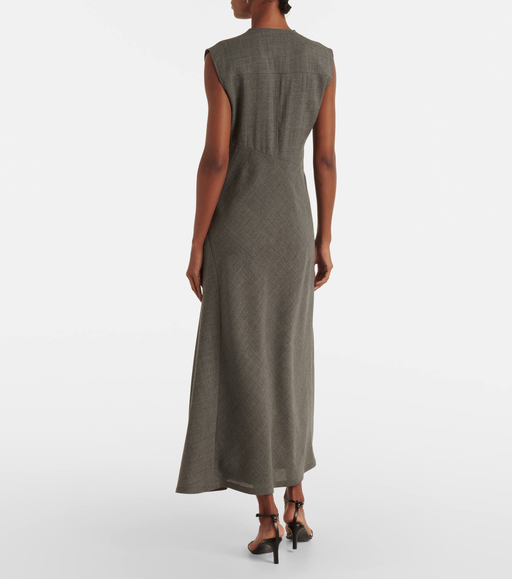 Tie-neck virgin wool canvas midi dress - 3