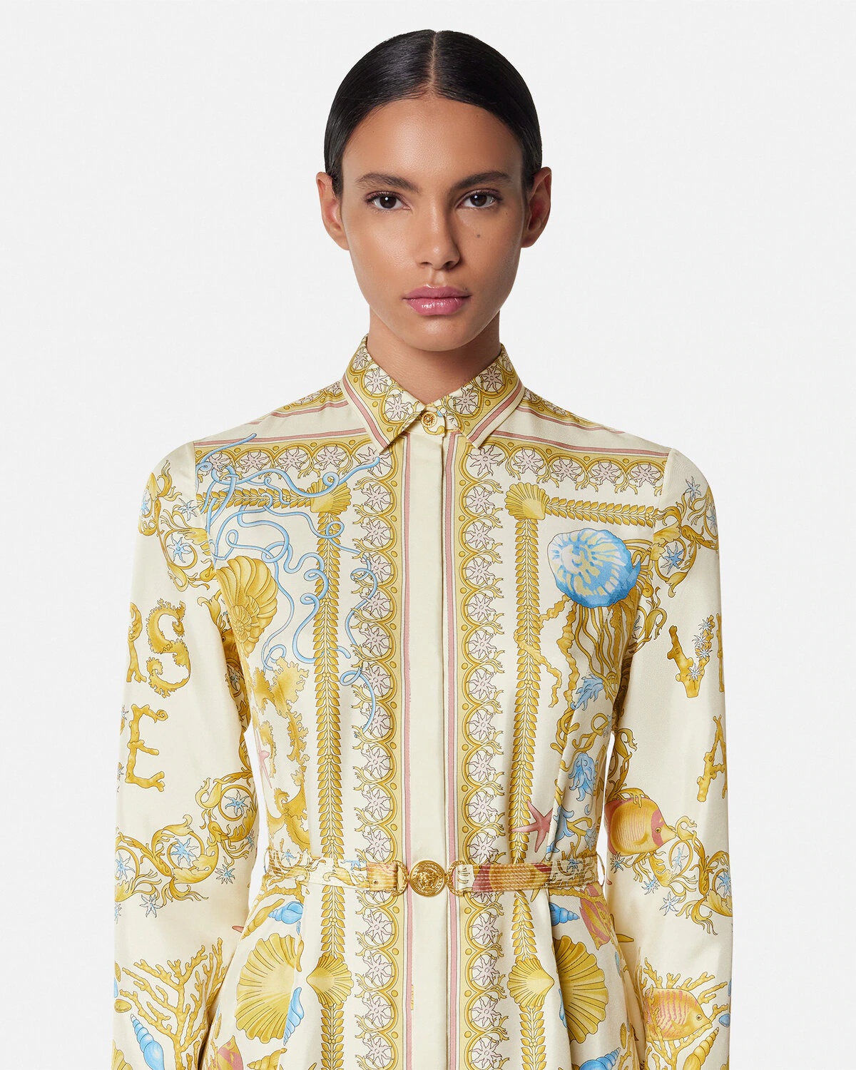 Underwater Barocco Silk Midi Shirt Dress - 3