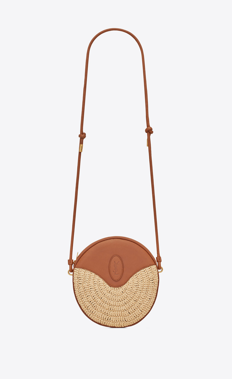 monogram round camera bag in raffia crochet and smooth leather 1