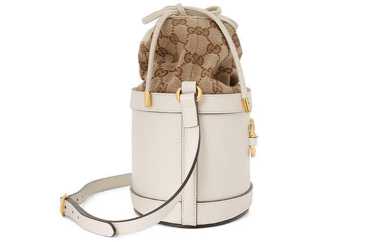 (WMNS) Gucci Horsebit 1955 Retro Gold buckle Logo Canvas Drawstring Shoulder Messenger Bag White 602 - 3