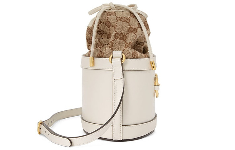 (WMNS) Gucci Horsebit 1955 Retro 금 버클 로고 화포 Drawstring 어깨 메신저 부대 백색 602 3