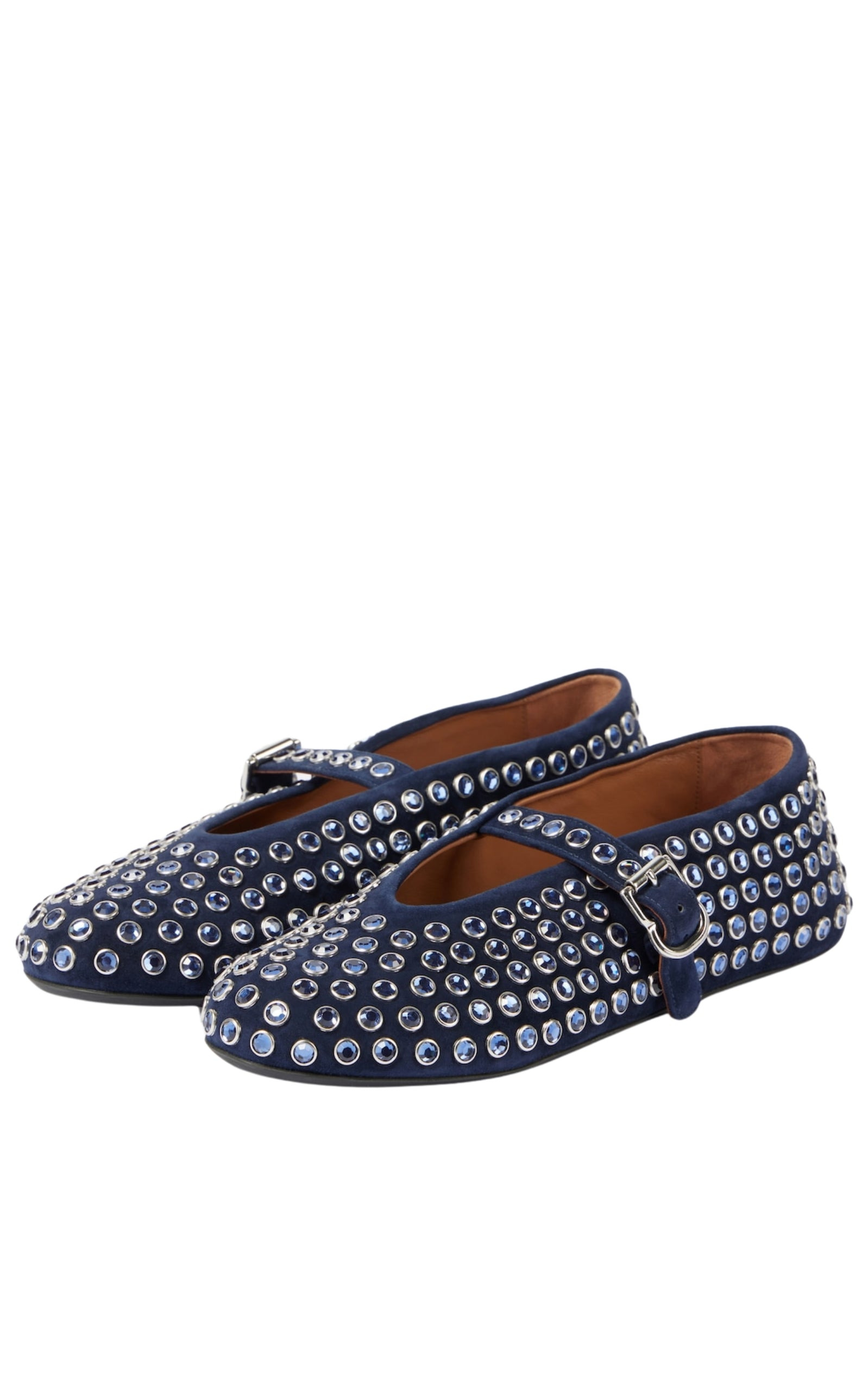 Blue Embellished Suede Ballet Flats - 4