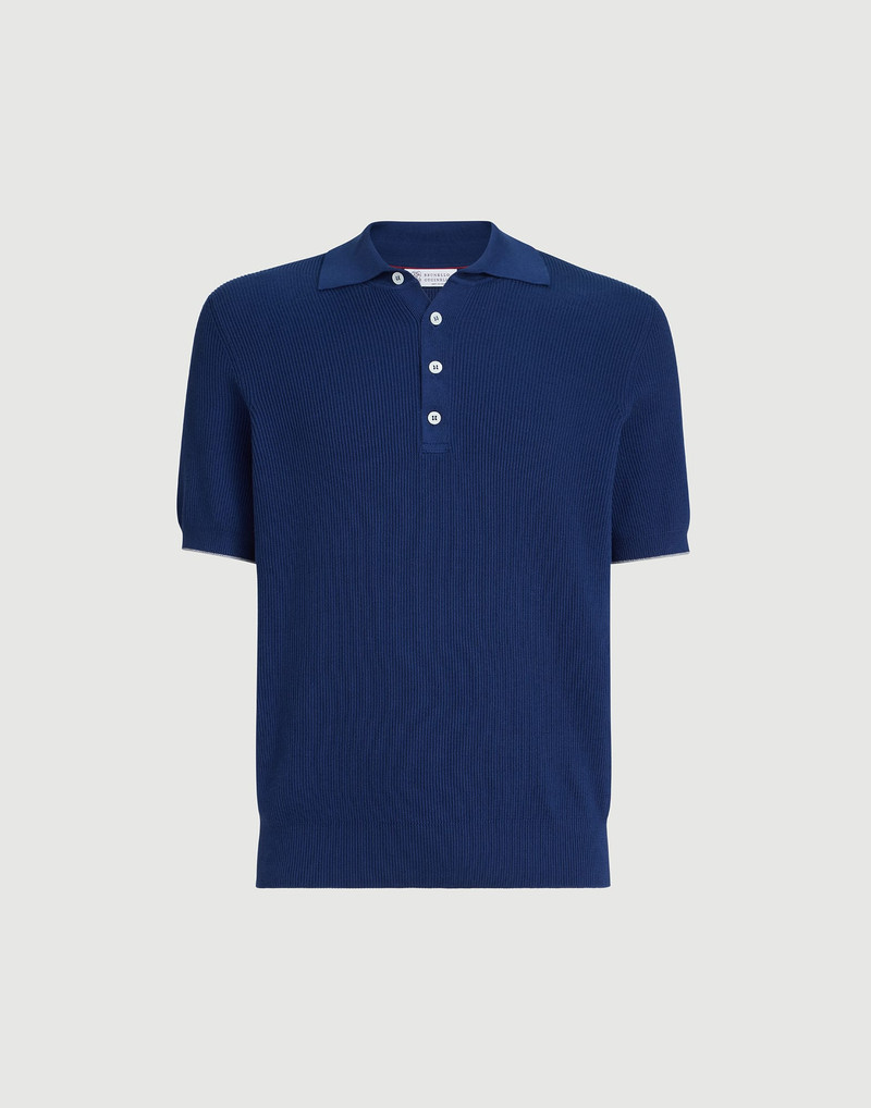 Cotton half English rib knit polo shirt 1