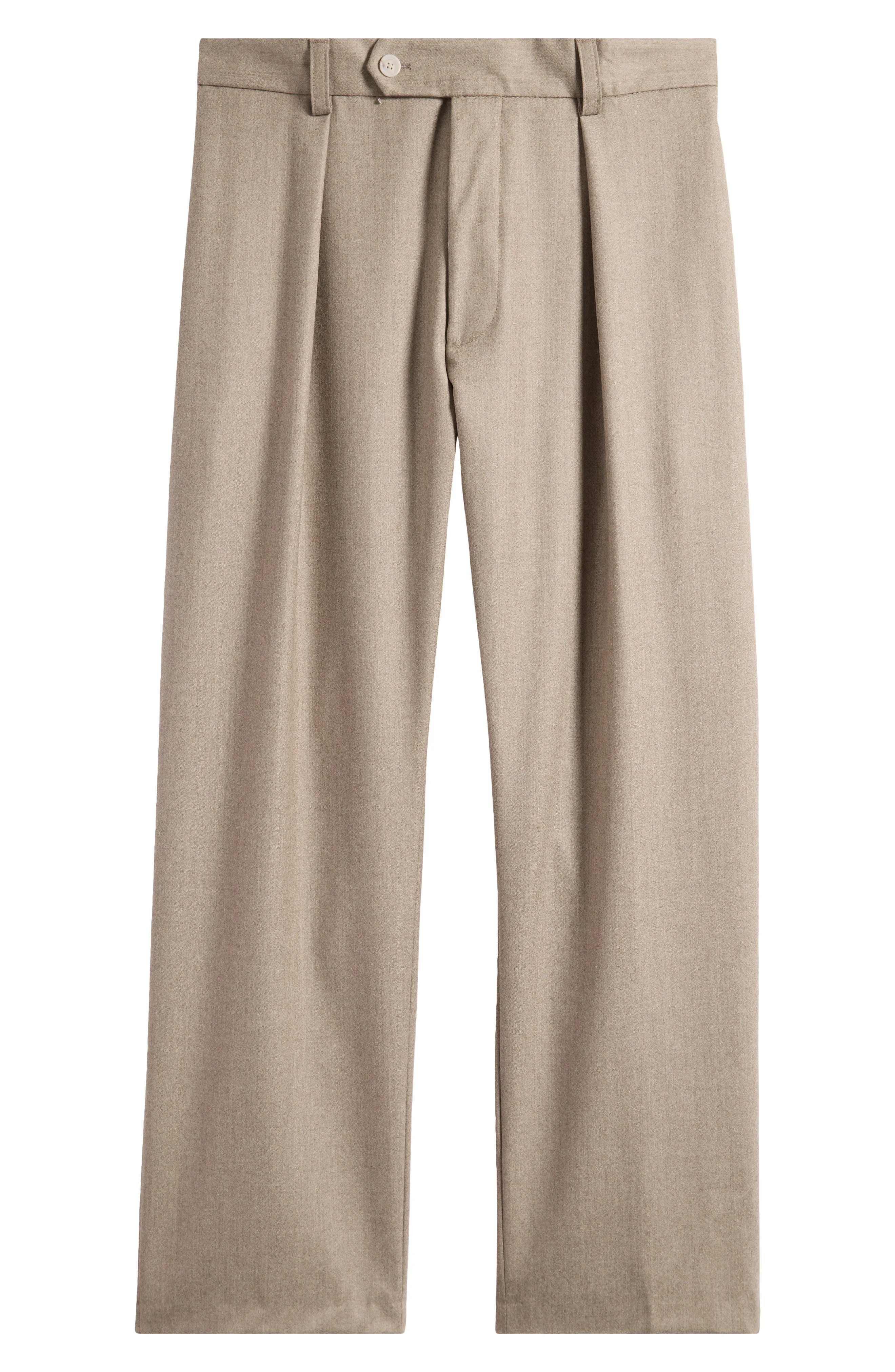 BOSS Pleated Tan Wool Trousers in Medium Beige at Nordstrom - 1