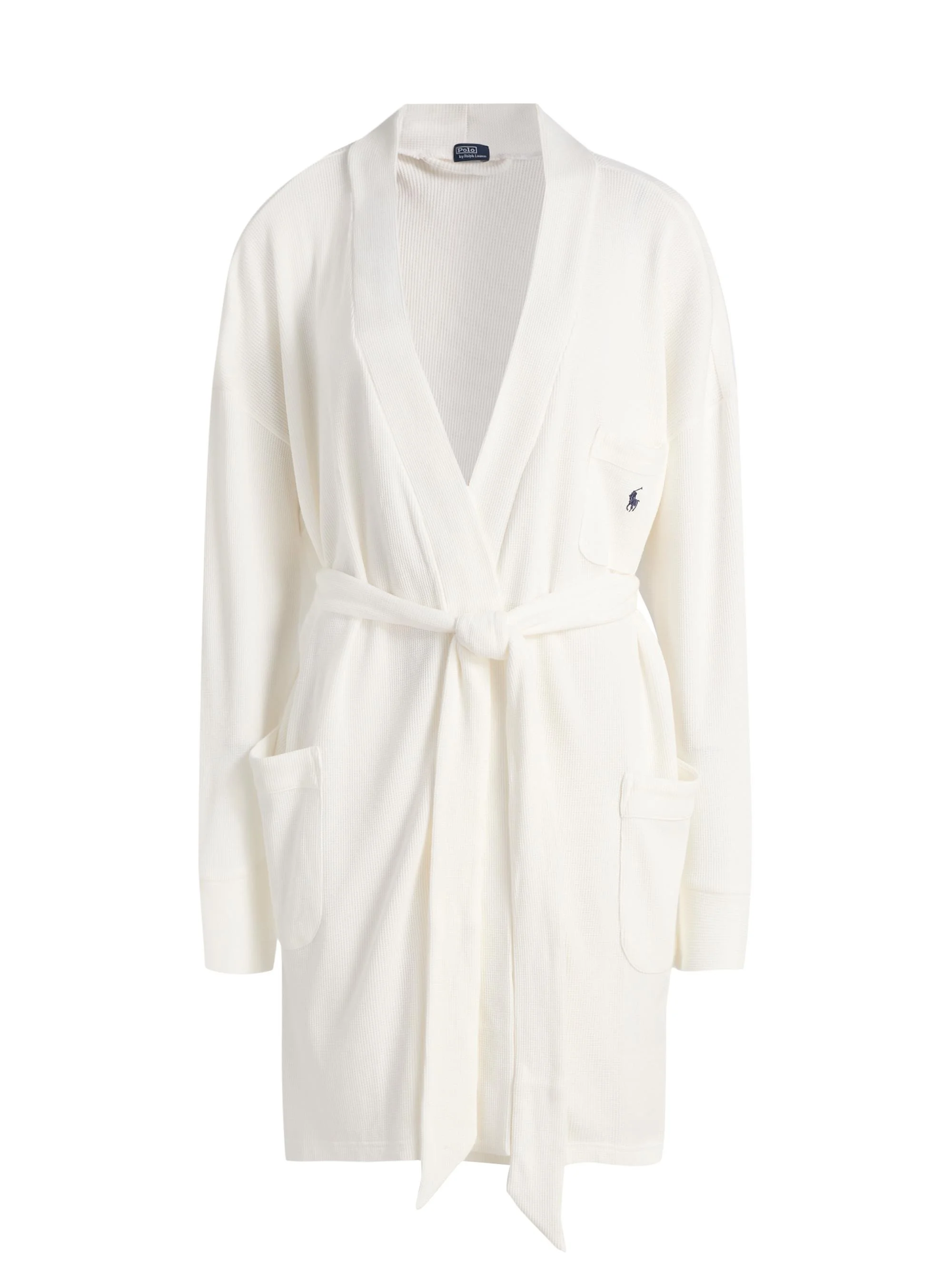 Women's Waffle-Knit Cotton-Blend Belted Robe - Ecru - 1