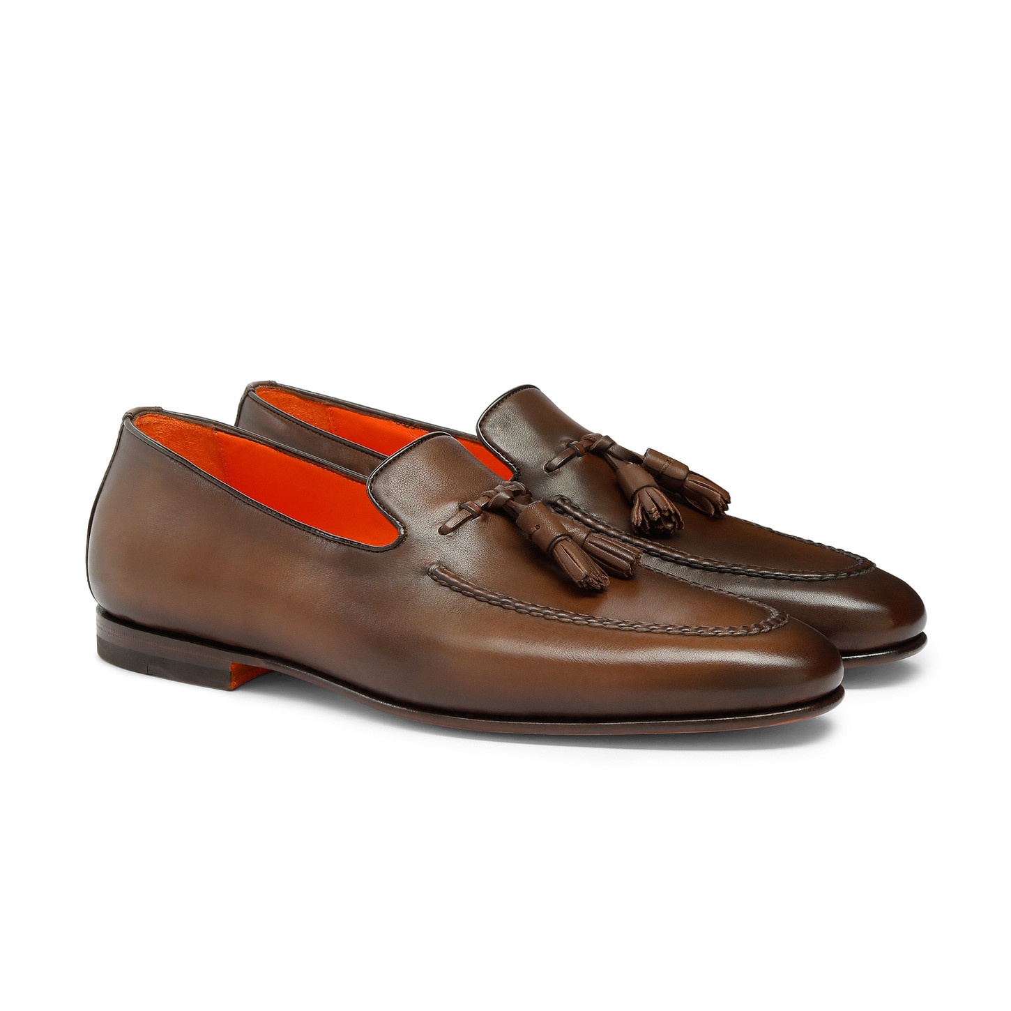 Men's polished brown leather tassel loafer - 3