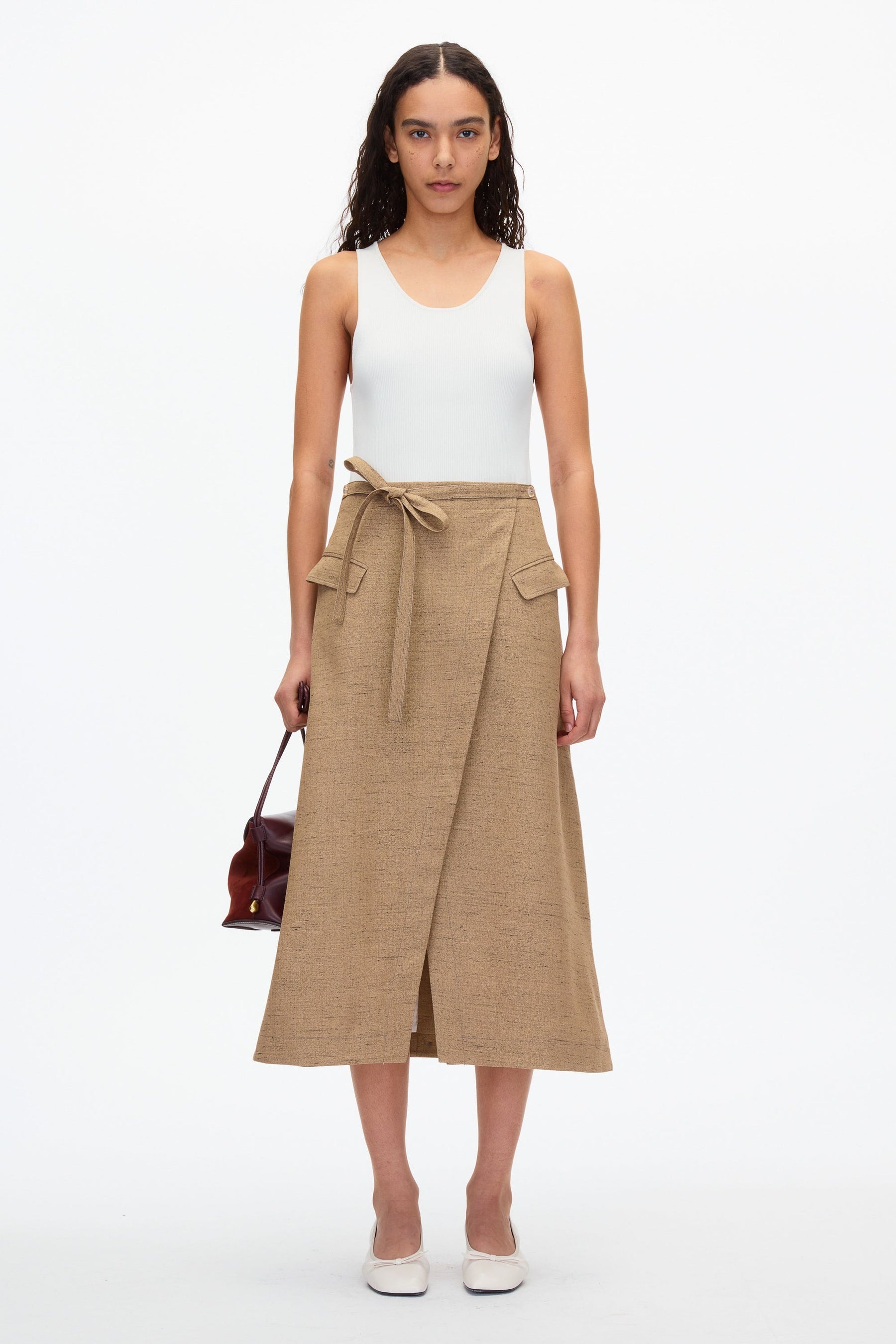 Faux Wrap Skirt with Tie Waist - 1