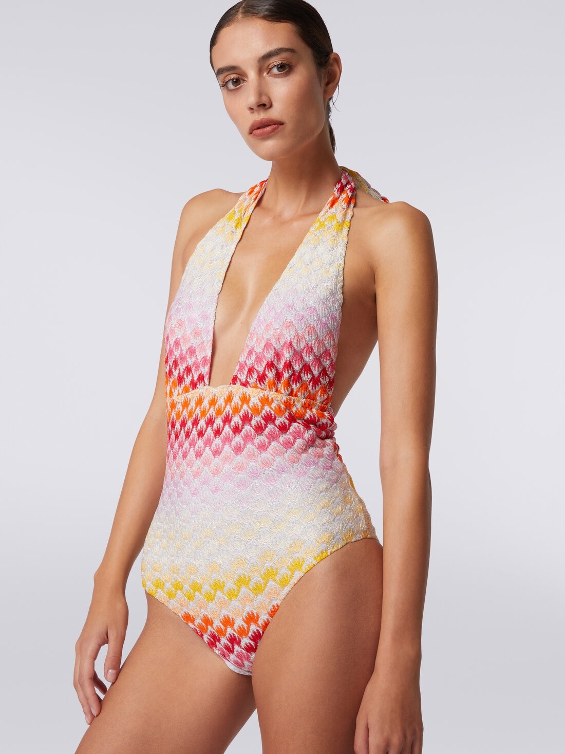 Dégradé lace-effect one-piece swimming costume with lurex - 5