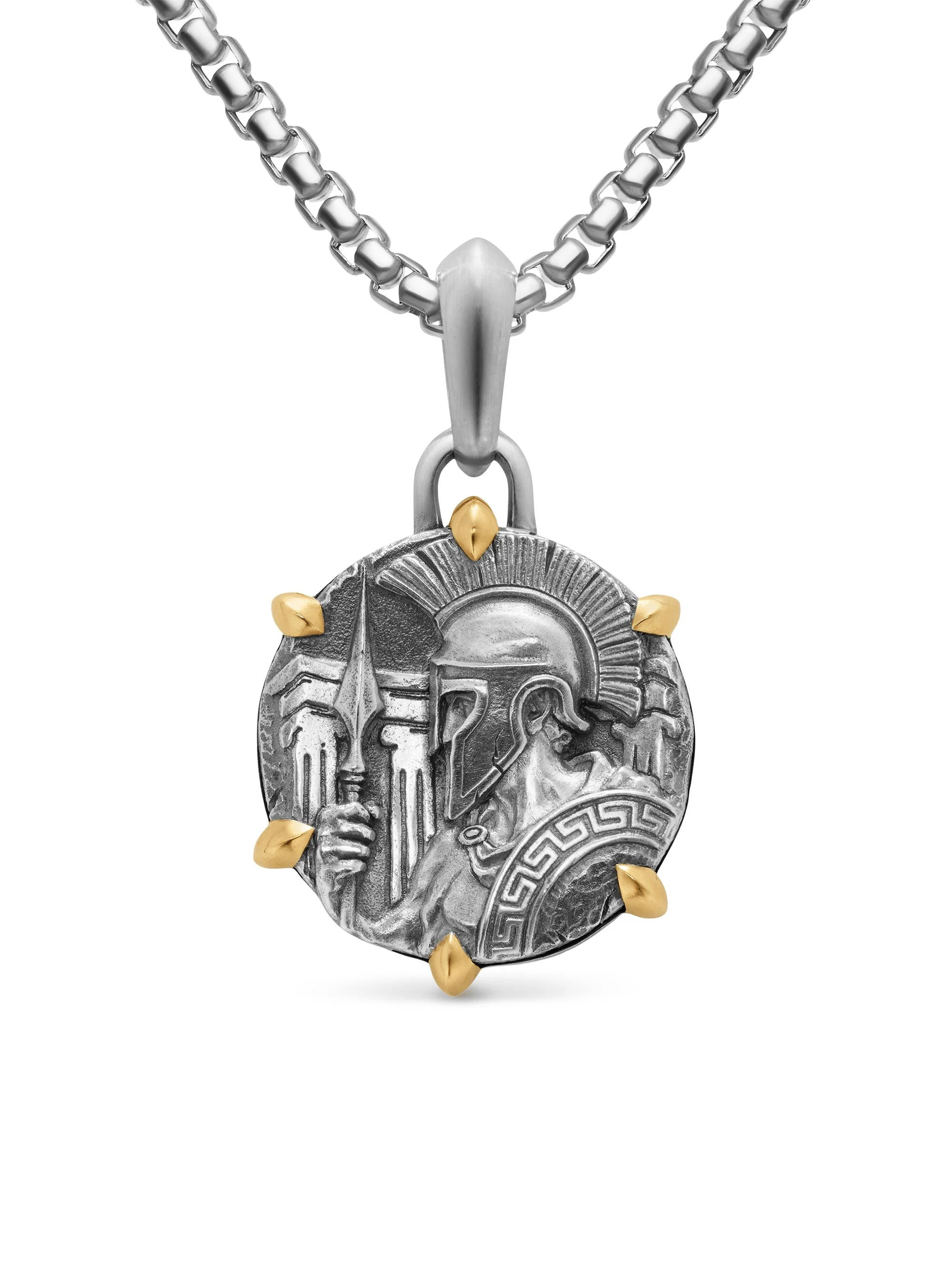 Men's Ares Amulet in Sterling Silver with 18K Yellow Gold, 26.4MM - Silver - 1