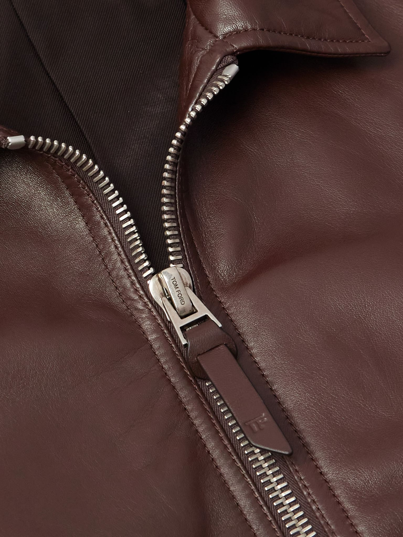 Leather Zip-Up Jacket Brown - 5