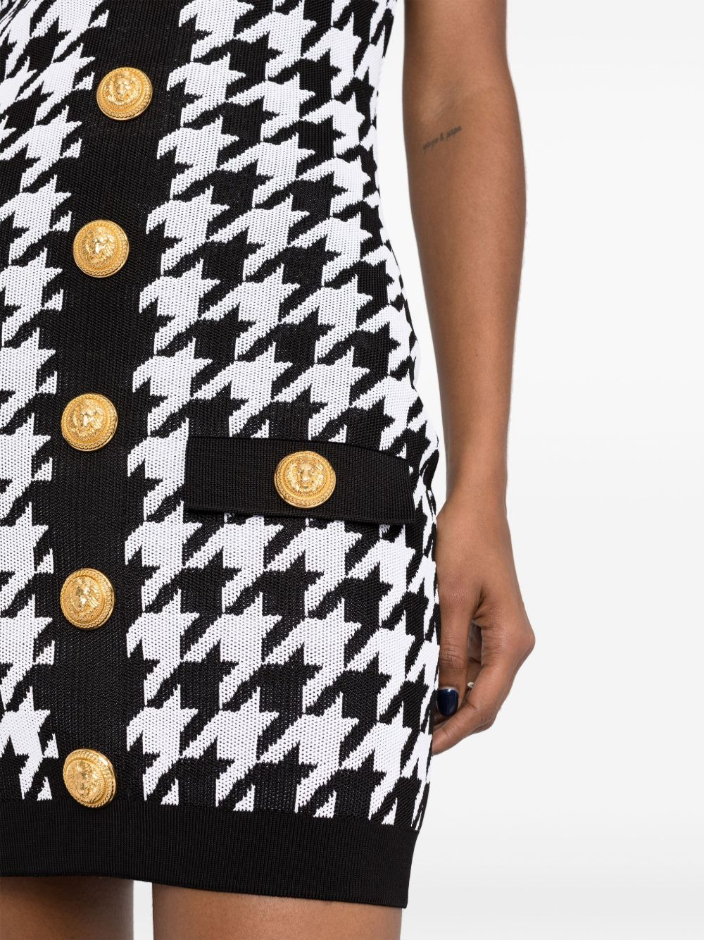 houndstooth sleeveless mini dress - 5