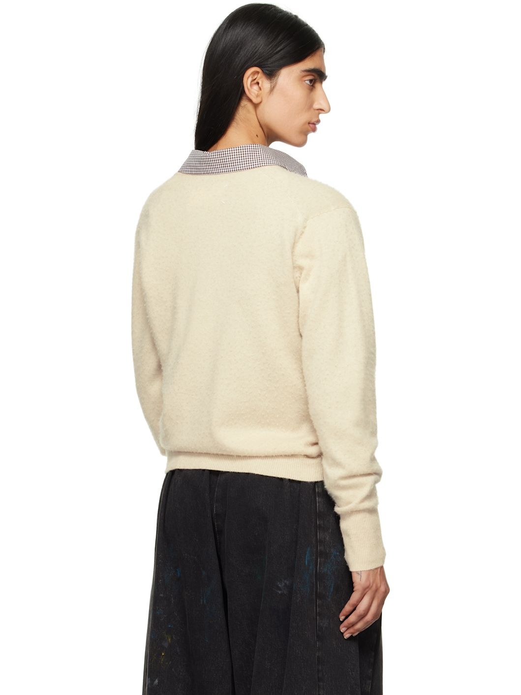 Beige Summer Cashmere V-Neck Sweater - 3