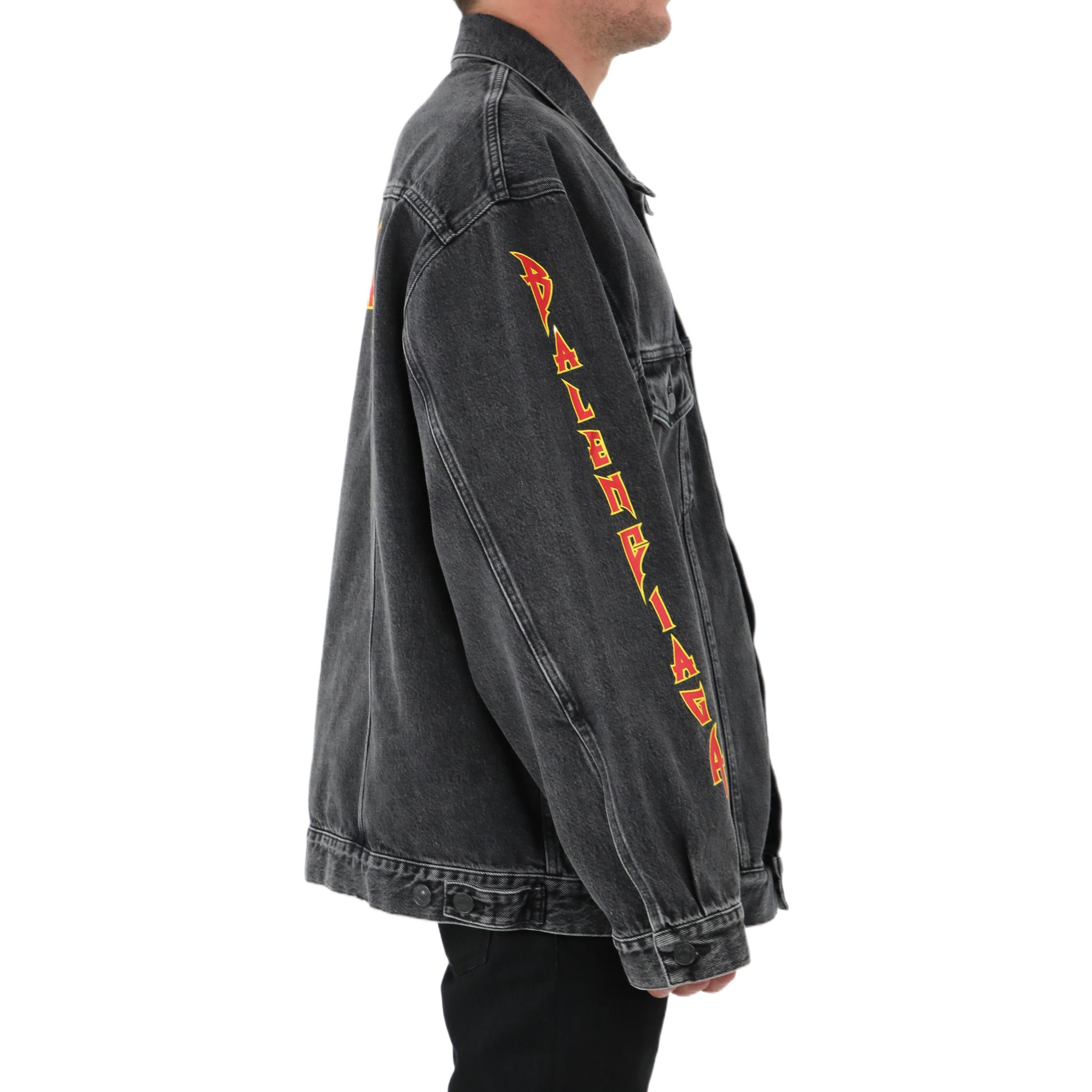 Balenciaga Metallica Oversized Denim Jacket 'Washed Black Orange' 694504TBP471055 - 4