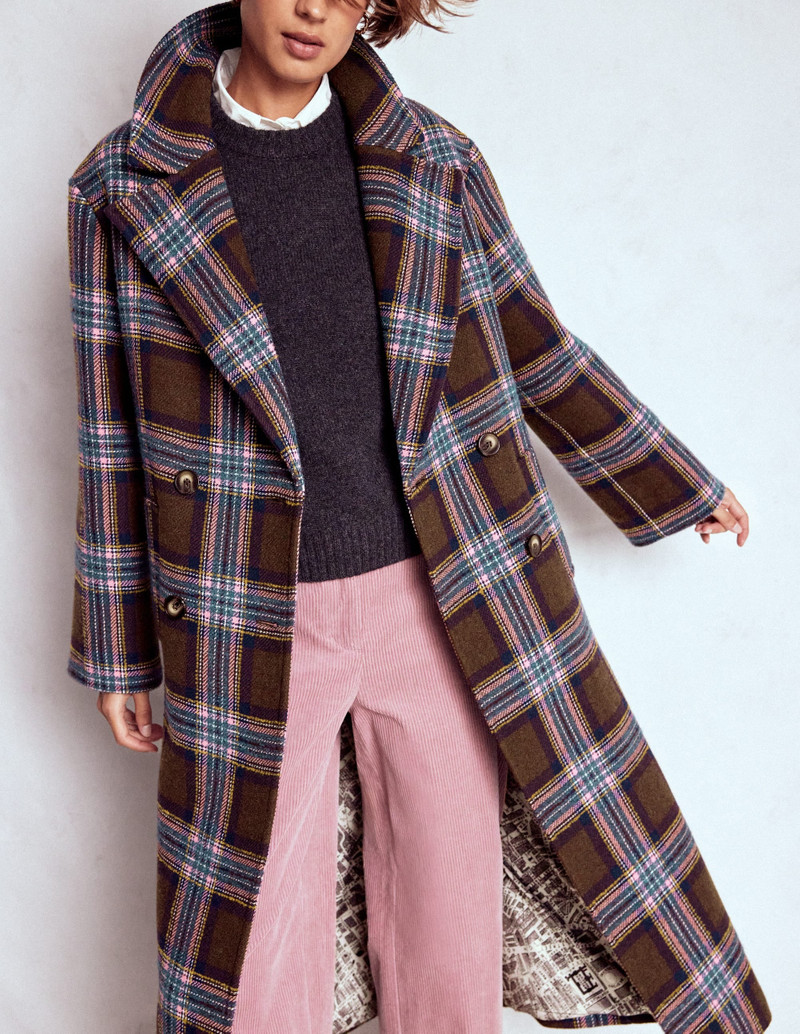 Cocoon Wool Coat-Brown, Teal and Pink Check 7