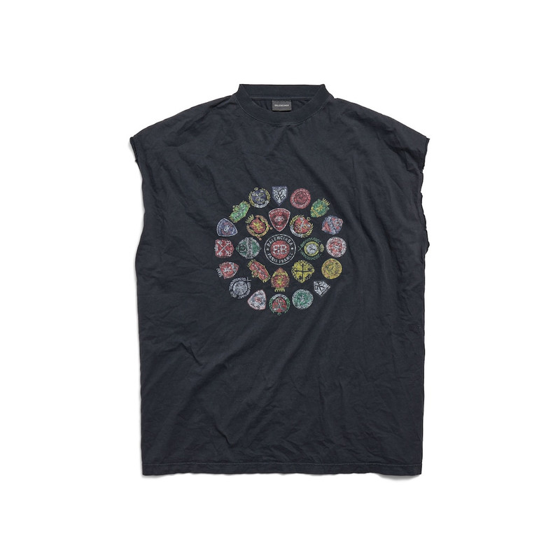 Men's Spiral Crest Sleeveless T-shirt in Black Faded 1