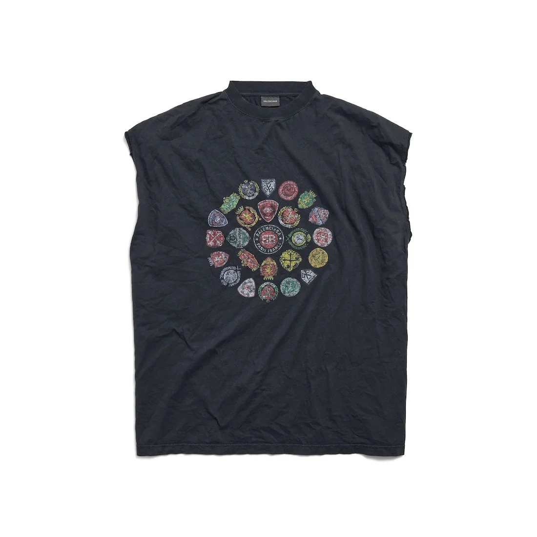 Men's Spiral Crest Sleeveless T-shirt in Black Faded - 1