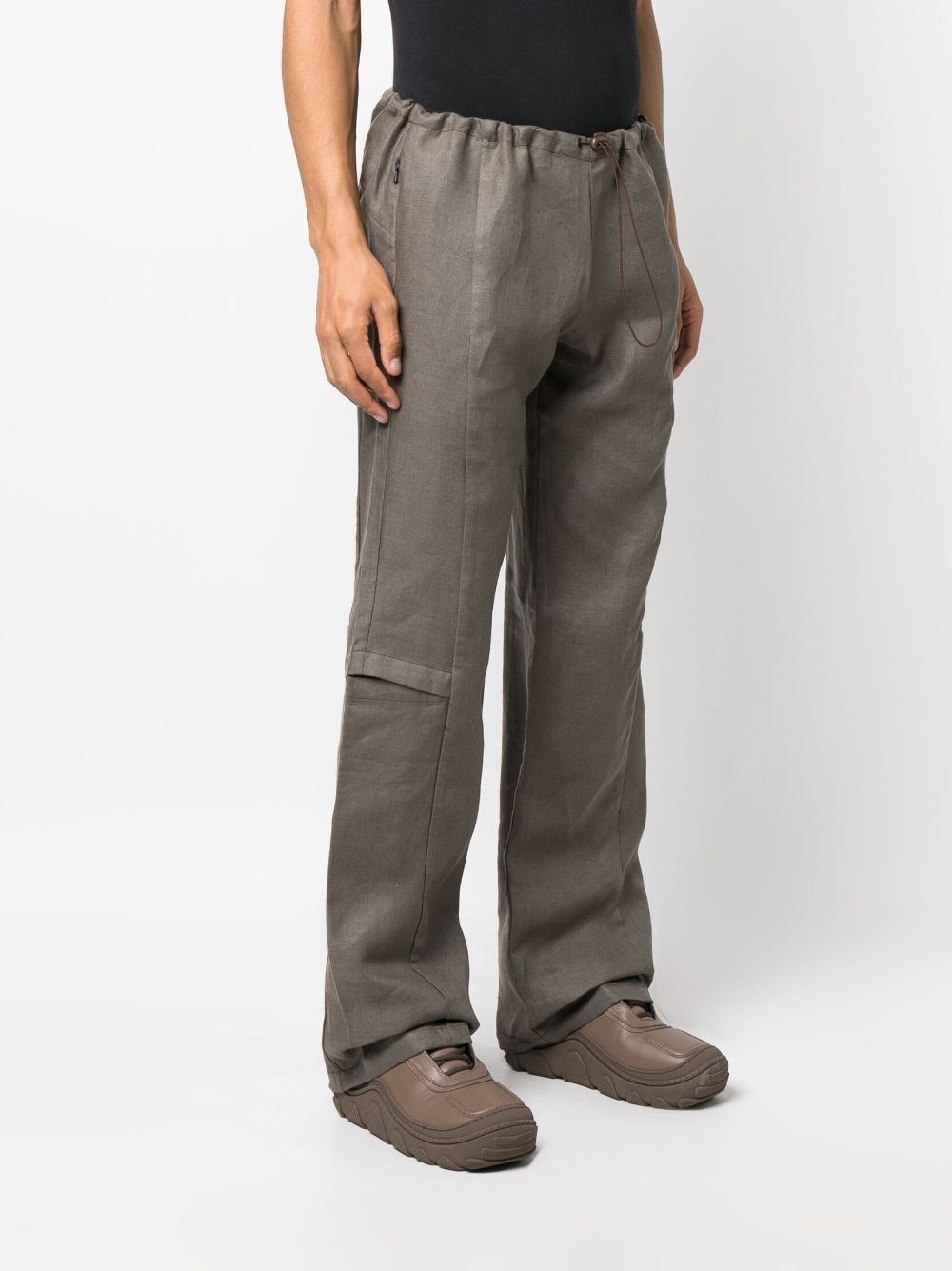 drawstring-waist linen cargo trousers - 3