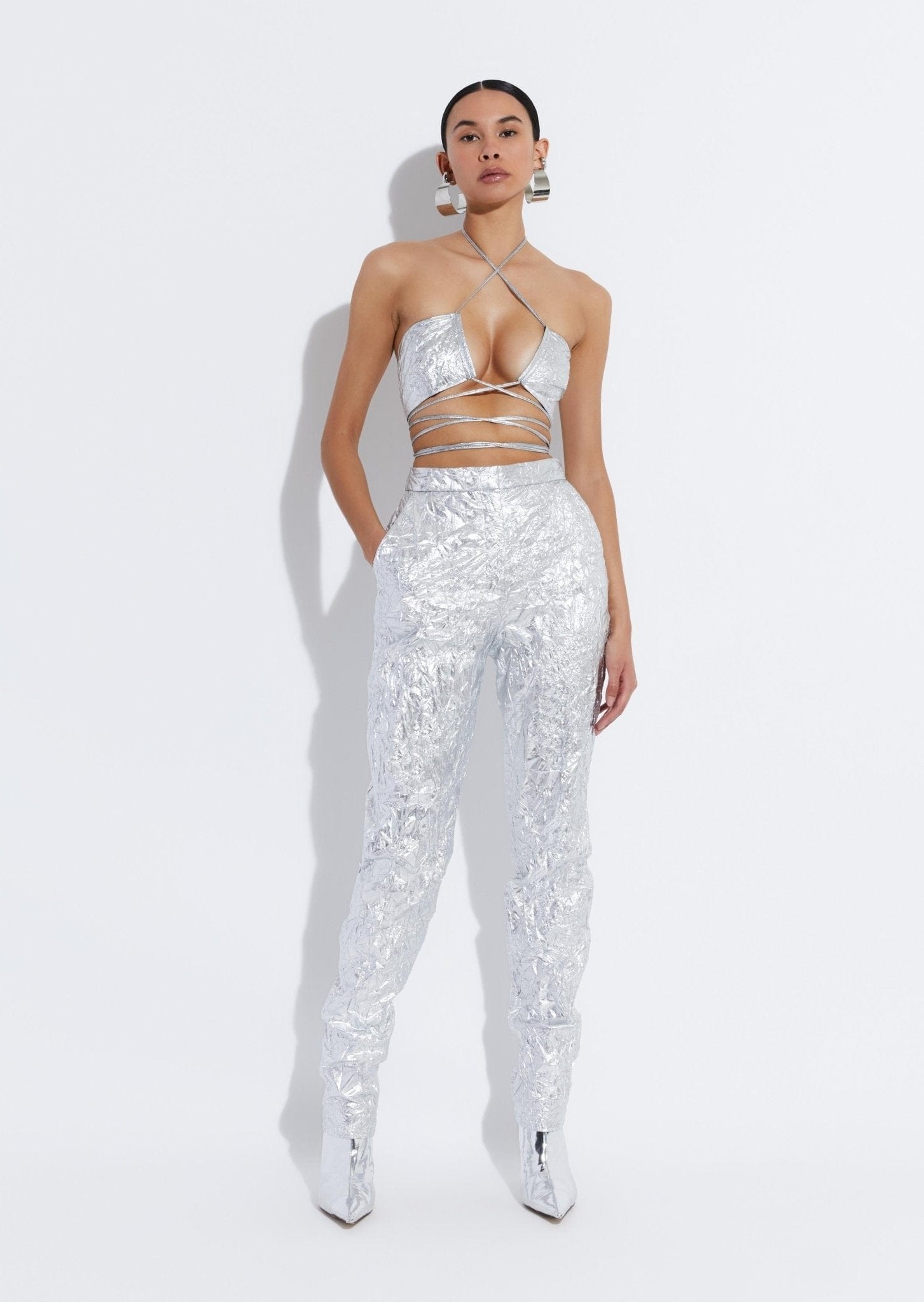 Crinkle Metallic Slim Trouser - 2