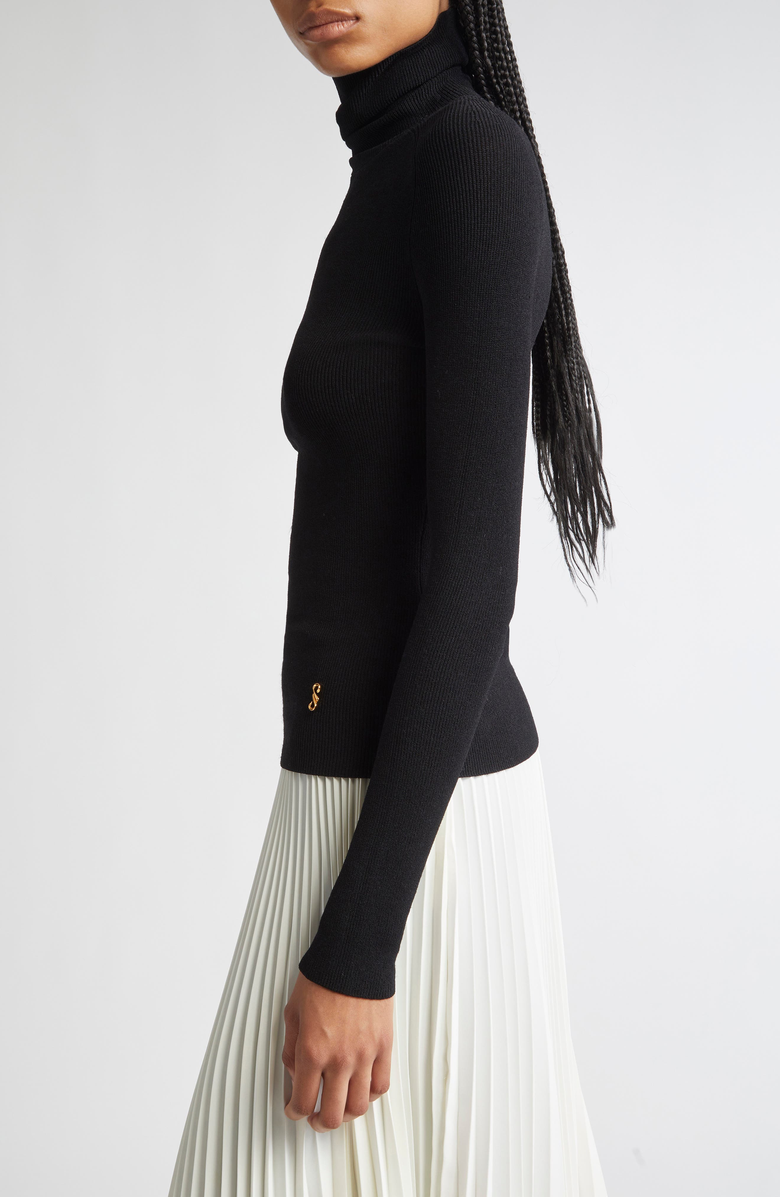 Proenza Schouler Fox Longline Logo Rib Turtleneck Top in Black at Nordstrom - 4