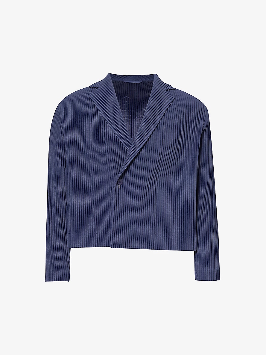 Pleated notched-lapel regular-fit knitted blazer - 1