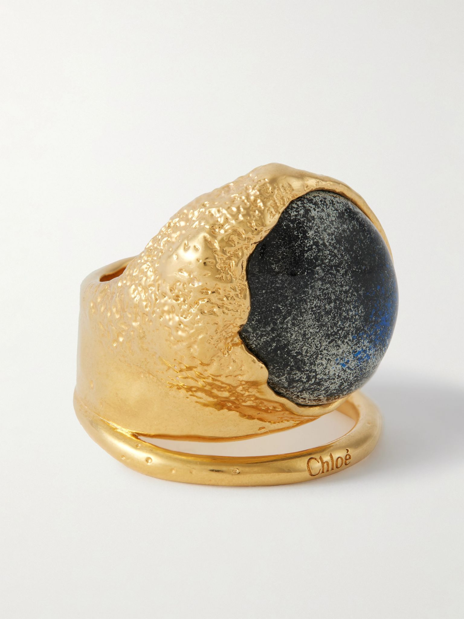 Hammered gold-tone and resin ring Gold - 1