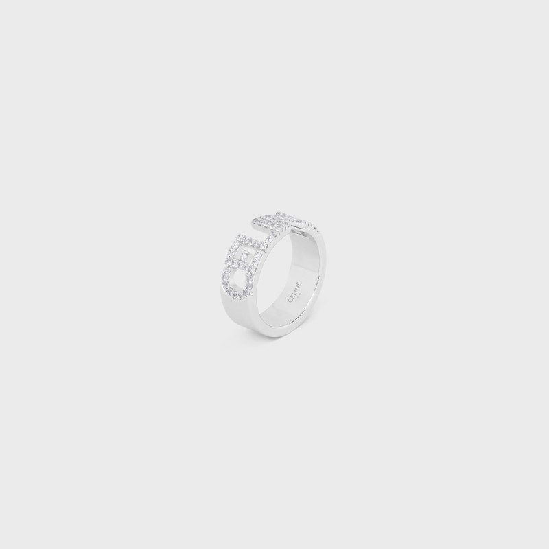 CELINE Celine Monochroms Strass Ring in Brass with Rhodium Finish and Crystals outlook