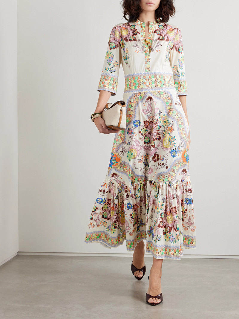 Etro Gathered Floral-print Cotton-blend Poplin Midi Dress outlook