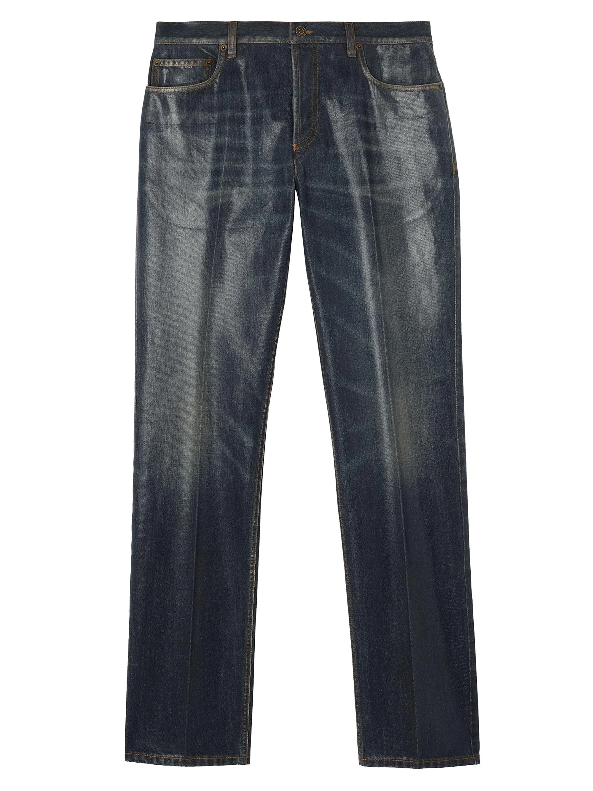 Men's EKD Suede Patch Waxed Slim Jeans - Mid Blue - 1