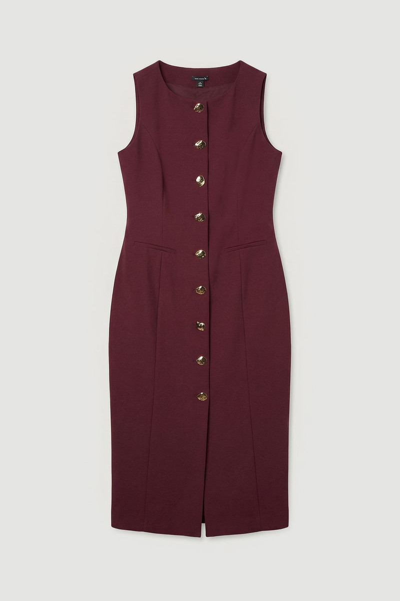 Plus Size Compact Essential Button Pencil Midi Dress - 1
