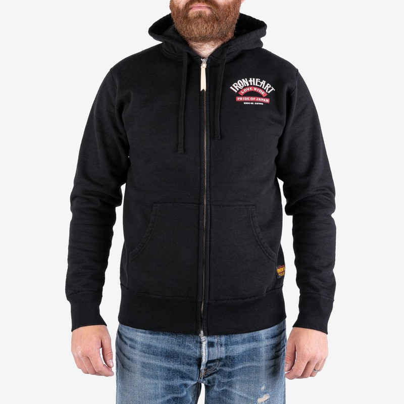 Iron Heart IHSW-66-BLK Printed 14oz Ultra Heavyweight Loopwheel Cotton Zippered Hoodie - Black outlook