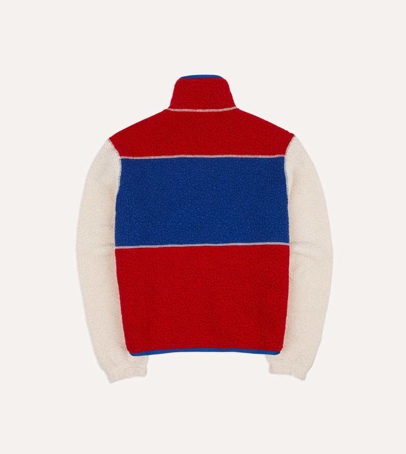 Ecru, Red and Blue Boucle Wool Zip Fleece Jacket 8