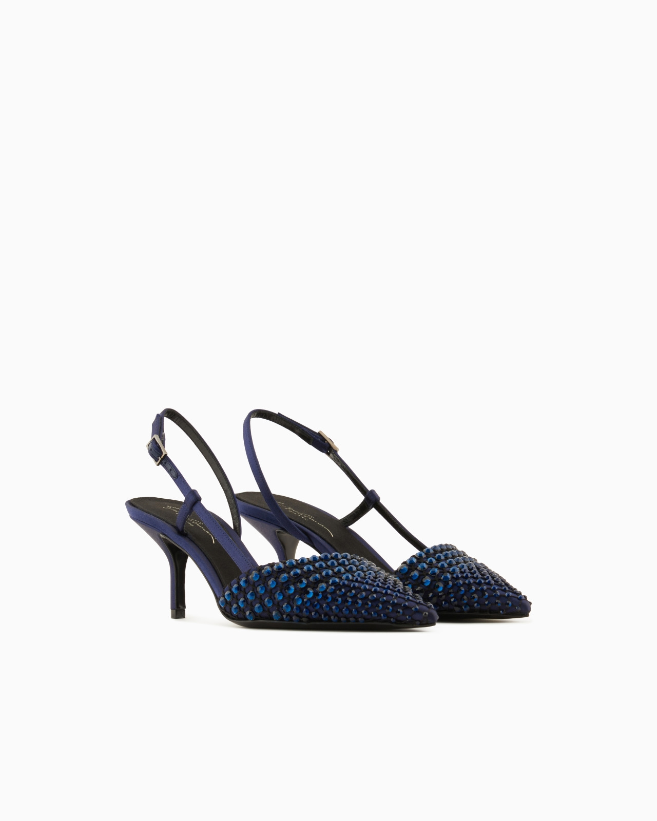 SATIN, MESH AND RHINESTONE SLINGBACKS - 2
