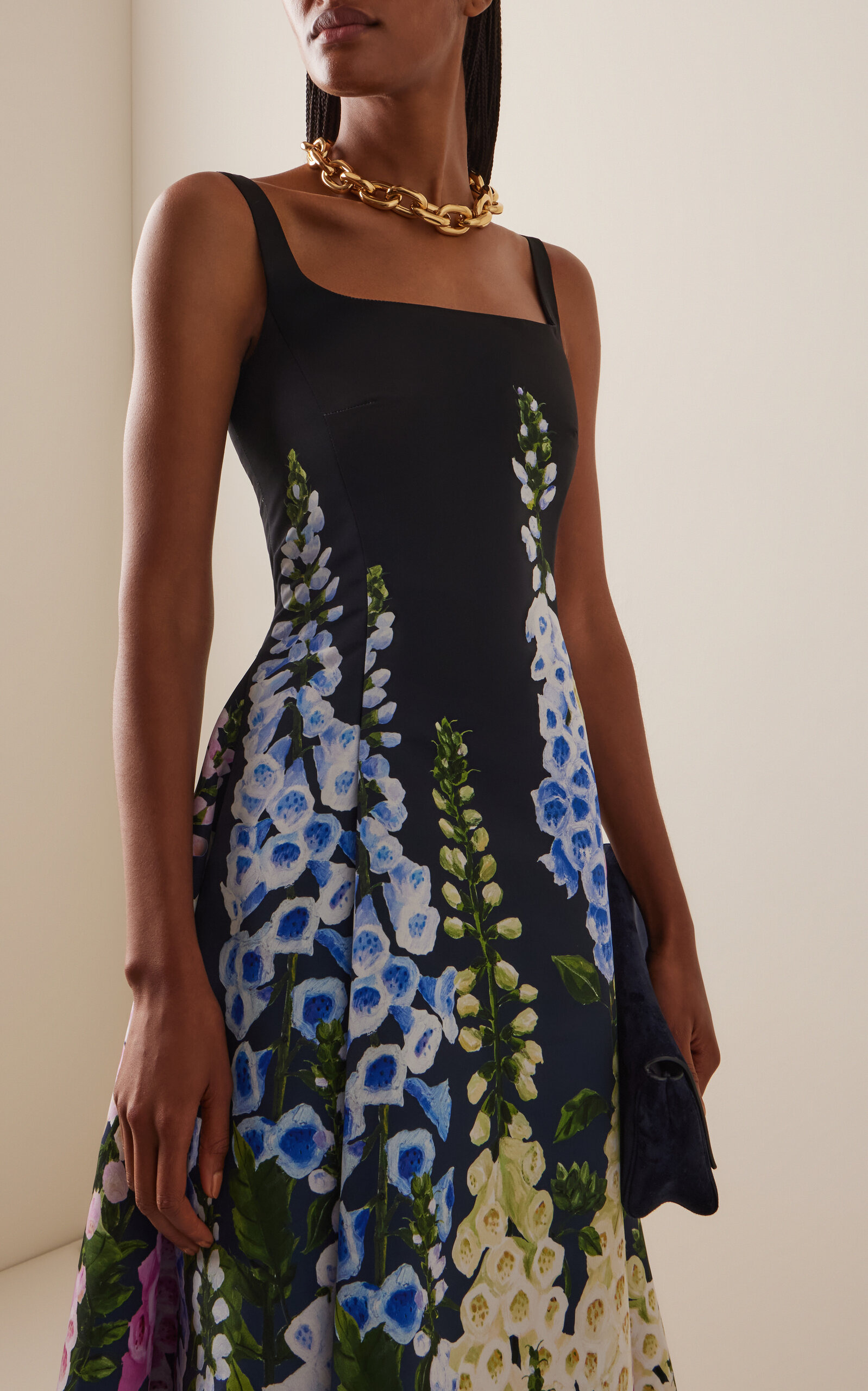 Foxglove-Printed Faille Cocktail Dress navy - 2