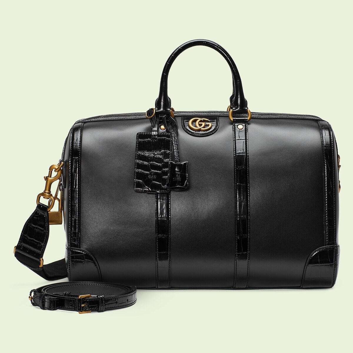 Crocodile trim duffle bag with Double G - 4
