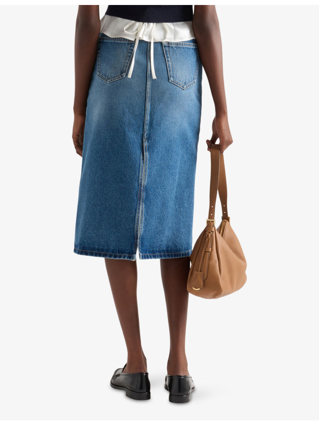 Flared Faded-Wash Denim Midi Skirt - 4