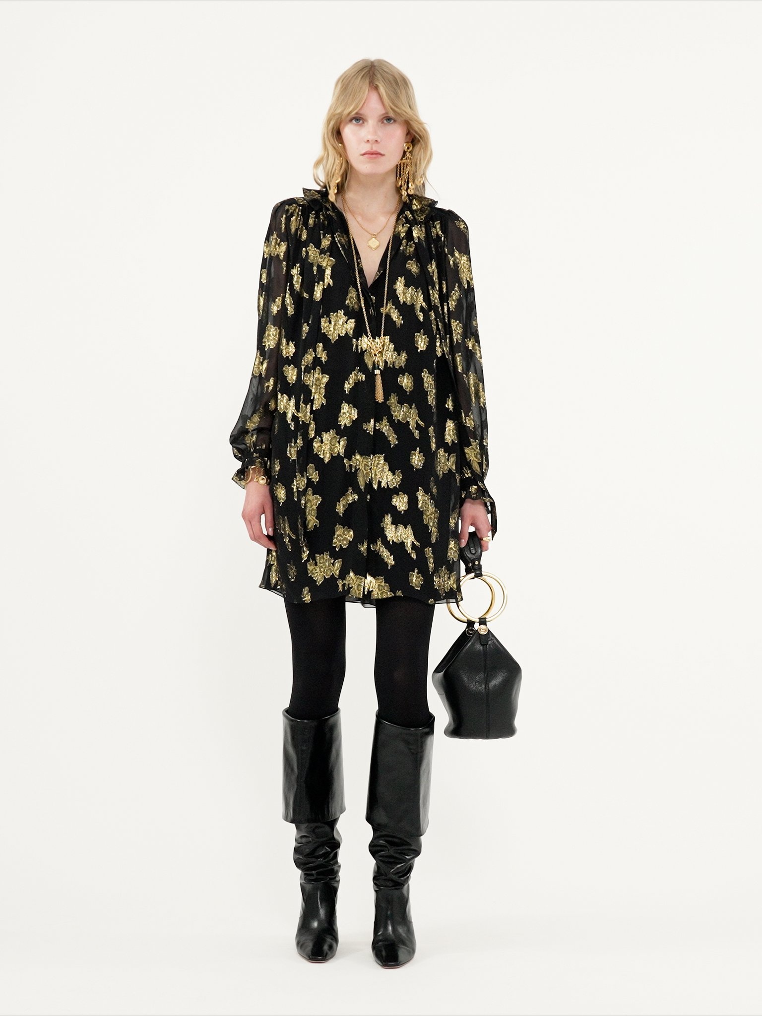TIE-FRONT MINI DRESS IN SILK JACQUARD & LUREX - 4