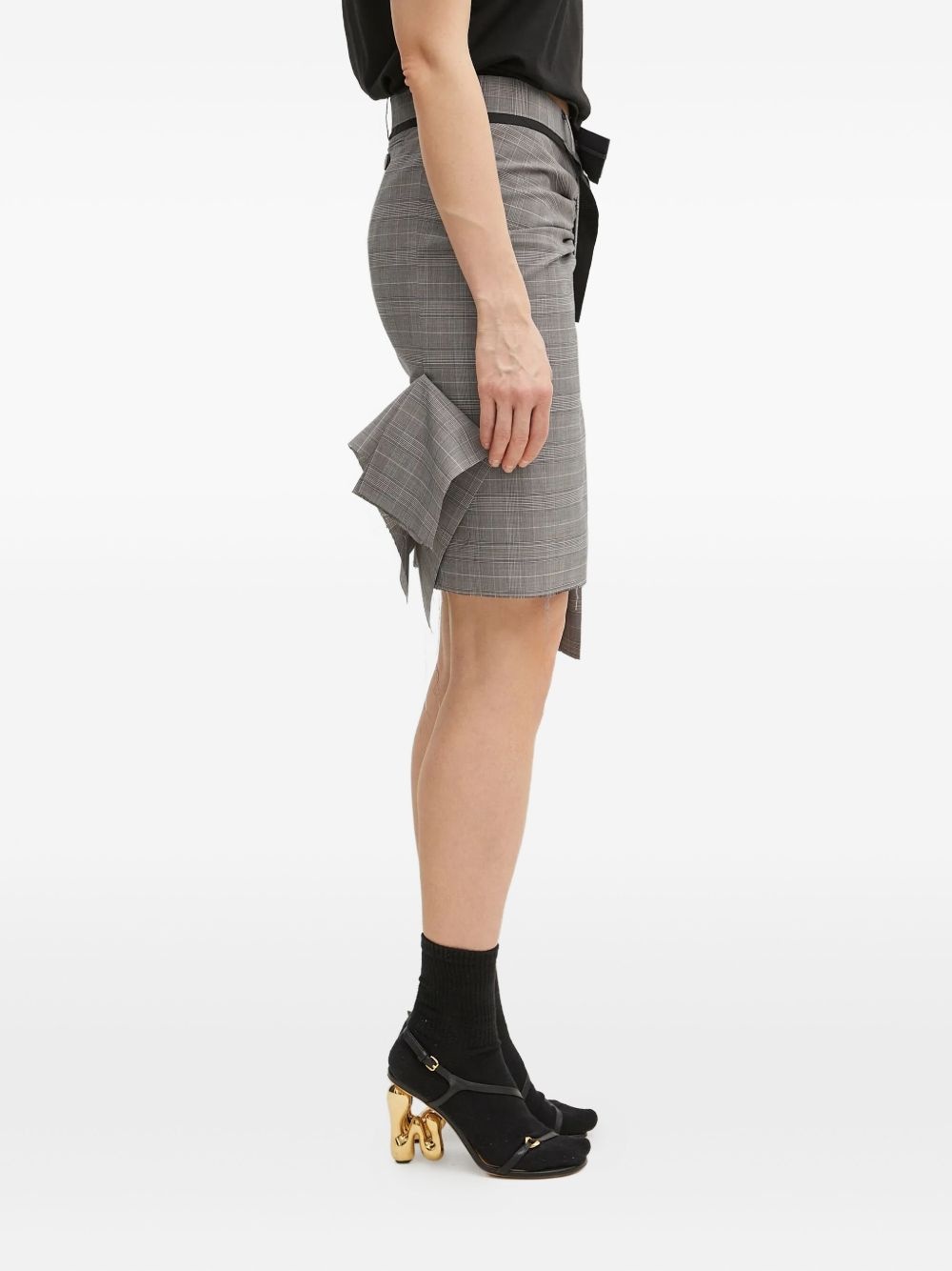 belted check-print skirt - 3