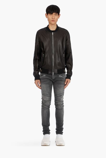 Reversible black leather bomber jacket - 4