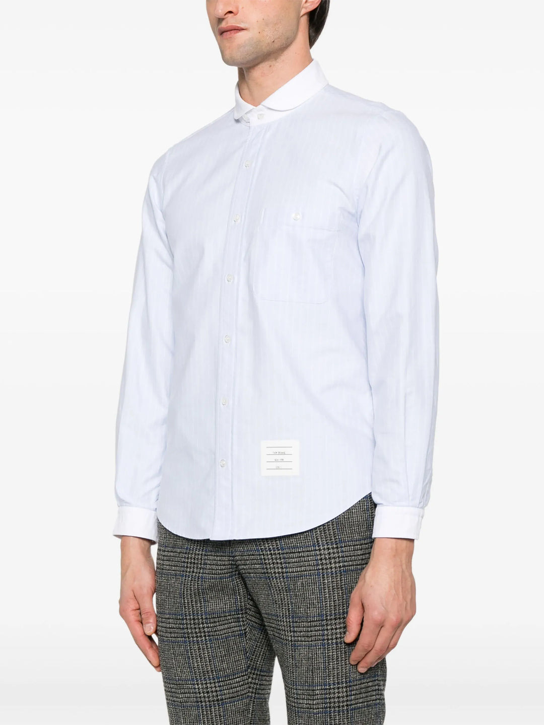 Pinstripe Oxford Shawl Collar Shirt Men - 3