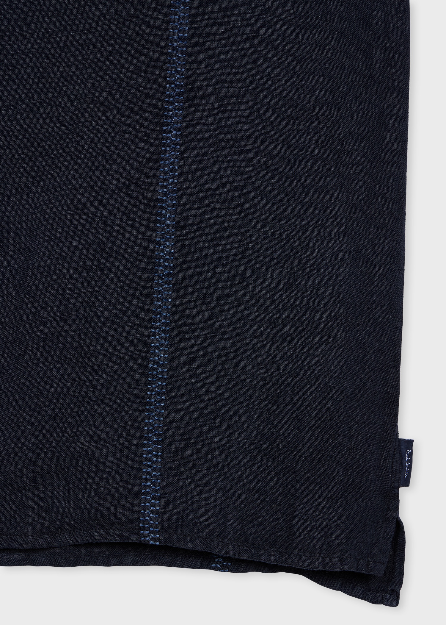 Dark Navy Linen Short-Sleeve Blanket-Stitch Shirt - 4