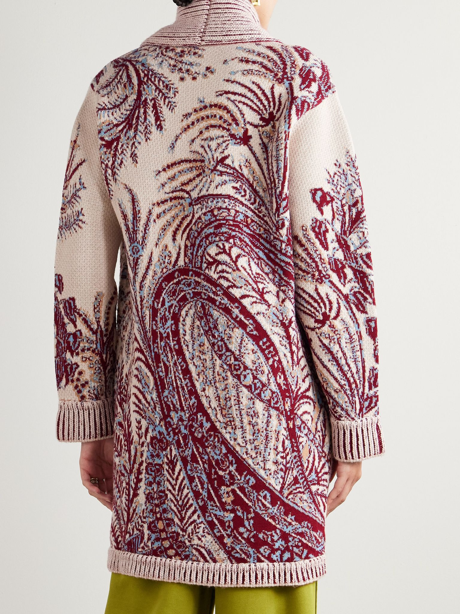 Oversized wool and cotton-jacquard cardigan Burgundy - 4