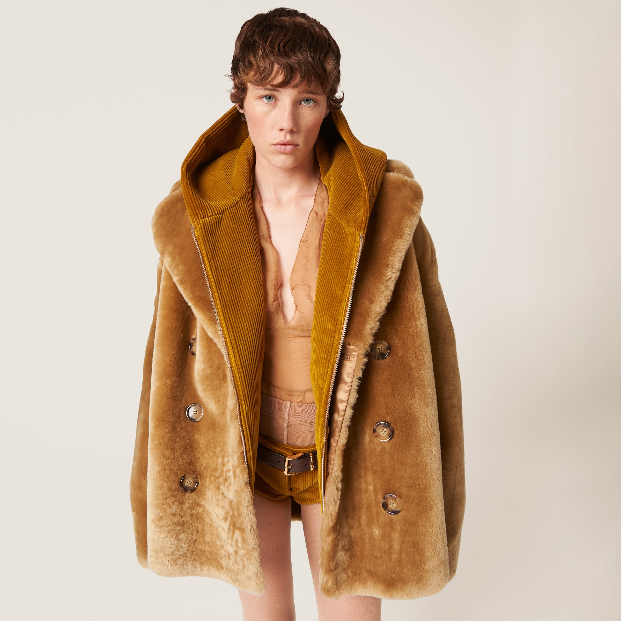 Miu Miu Double-breasted shearling jacket | REVERSIBLE